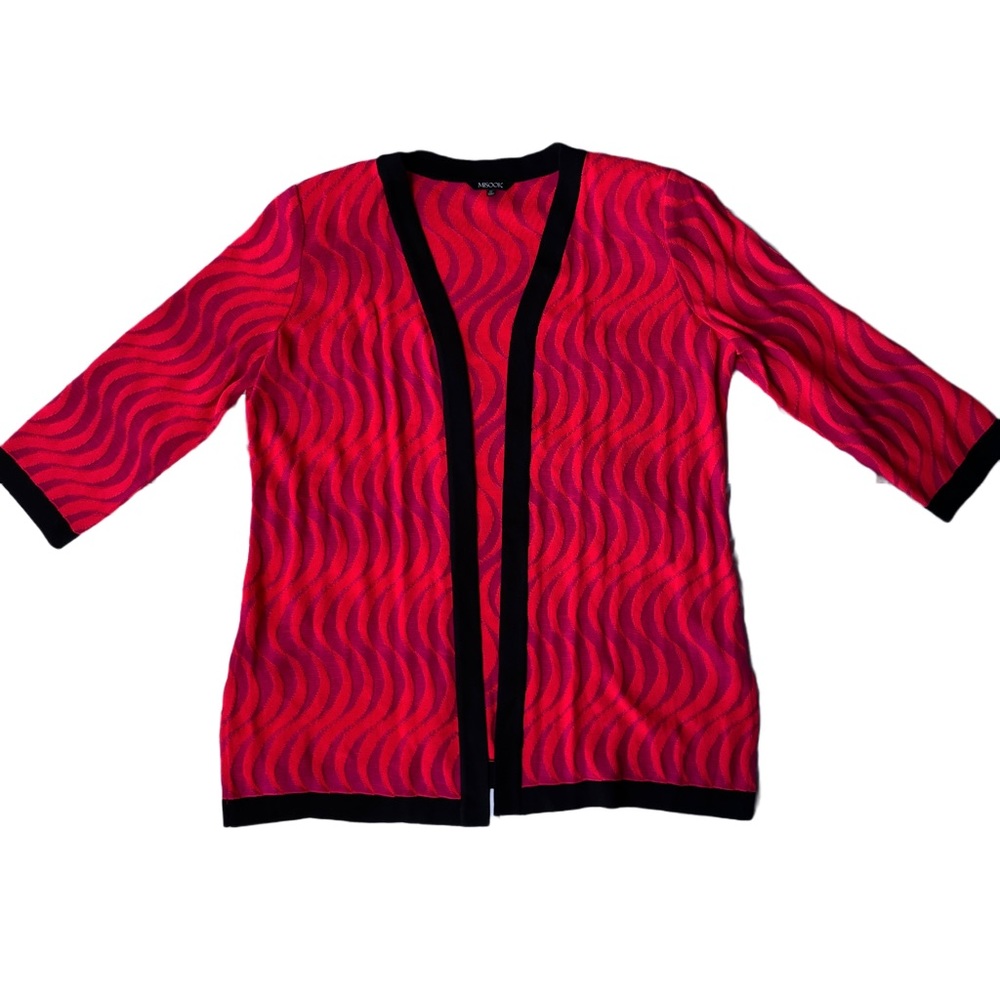 Misook Funky Pink and Orange Waves 3/4 Sleeve Cardigan XL